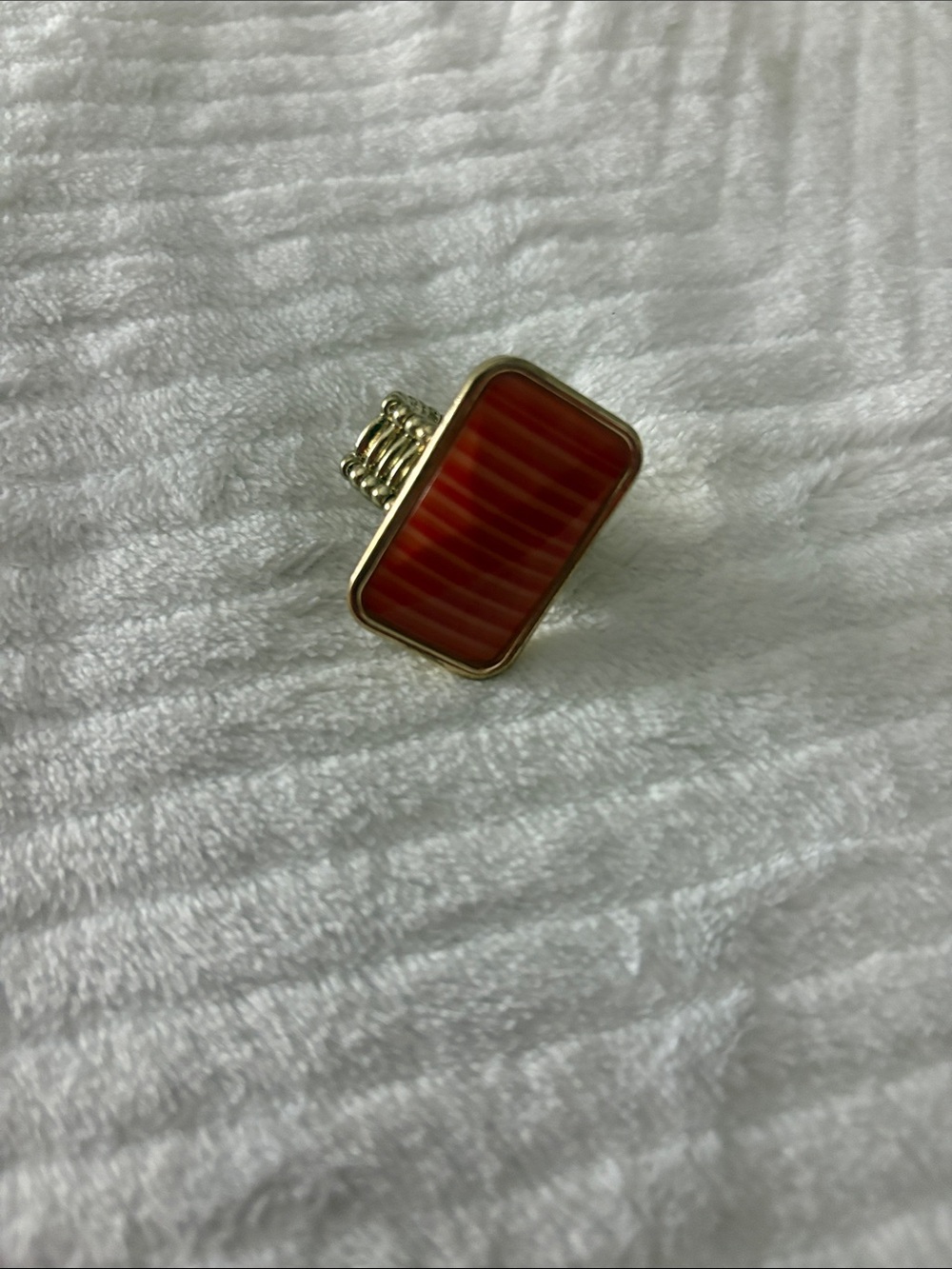 Gold-Tone Red Rectangular Statement Ring
